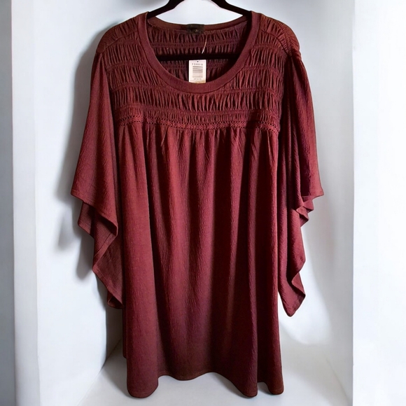 Torrid Purple burgundy top short flowy sleeves ruched neckline and back - Picture 5 of 8